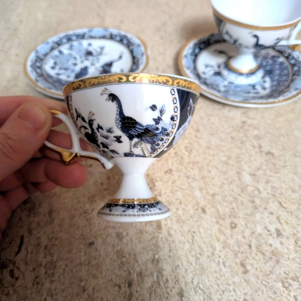 Vintage YGC Japanese Espresso or Tea Set for 2.  Porcelain with 24 kt. Gold.